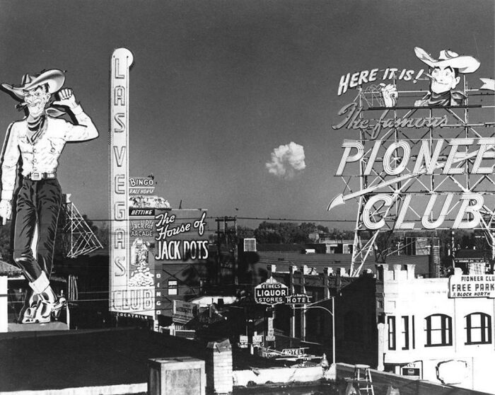 The Mushroom Cloud From An Atomic Test Is Seen From Fremont Street In Downtown Las Vegas, 1955