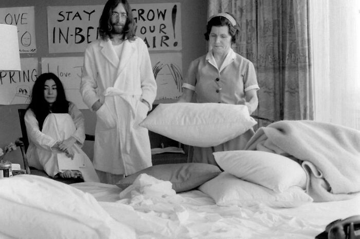 John & Yoko Waiting For The Maid To Make The Bed So They Can Continue Protesting Against The System