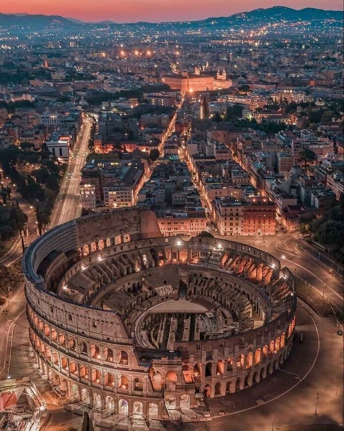 A Picture Of The Colosseum From The Sky
